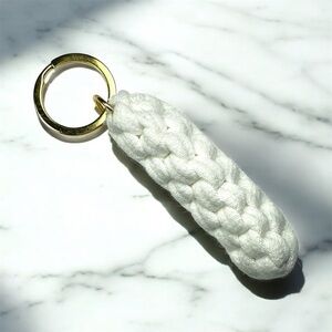 White Box Knot Keychain Gold Ring Braided T-Shirt Yarn Macrame Nautical Lanyard